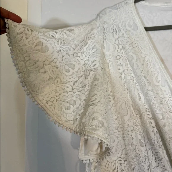 City Chic Sweet Love Lace Faux Wrap Mini Dress - Ivory | Size XL/22 - Picture 6 of 16